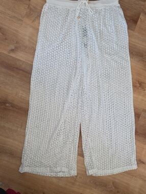 Fashion Nova White Crochet Drawstring Cover-Up Pants